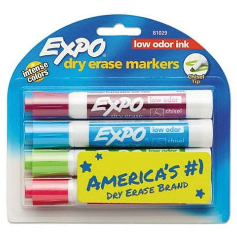 EXPO-1PK Low-Odor Dry-Erase Marker, Broad Chisel Tip, Assorted Pastel Colors, 4/Set