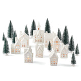 Bee & Willow 31-Piece LED Village Set with Timer Tea Lights in White/Green